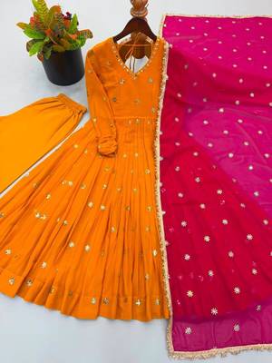 Orange faux georgette embroidered anarkali set 3