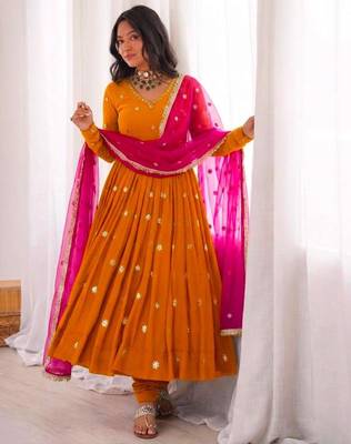 Orange faux georgette embroidered anarkali set 4