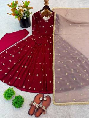 Maroon faux georgette embroidered anarkali set 2