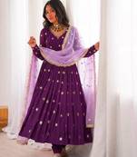 Purple faux georgette embroidered anarkali set