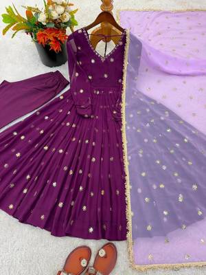 Purple faux georgette embroidered anarkali set 2
