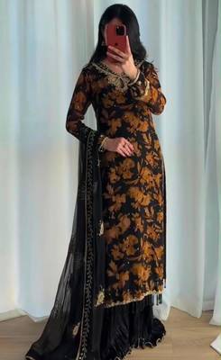 Black faux georgette embroidered palazzo set 2