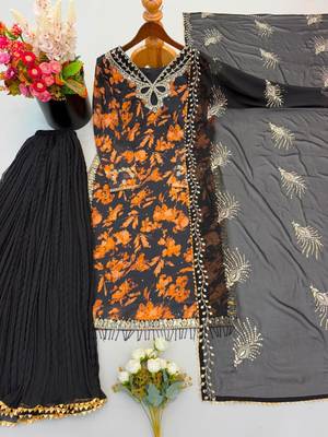Black faux georgette embroidered palazzo set 3