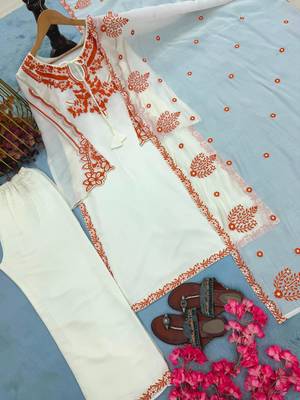 Off-white silk blend embroidered palazzo set 4