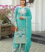 Turquoise silk blend embroidered palazzo set