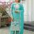 Turquoise silk blend embroidered palazzo set