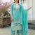 Turquoise silk blend embroidered palazzo set
