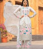White silk blend embroidered palazzo set