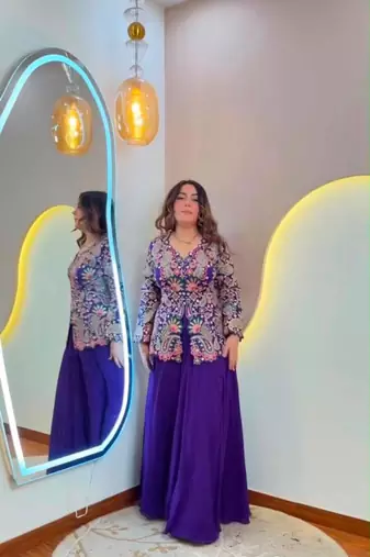Purple georgette embroidered palazzo set