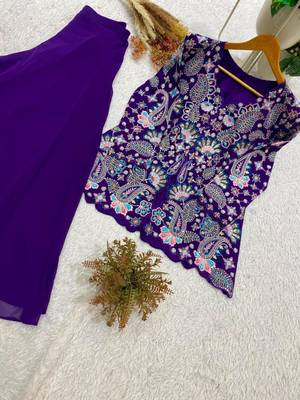 Purple georgette embroidered palazzo set 3