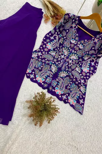 Purple georgette embroidered palazzo set