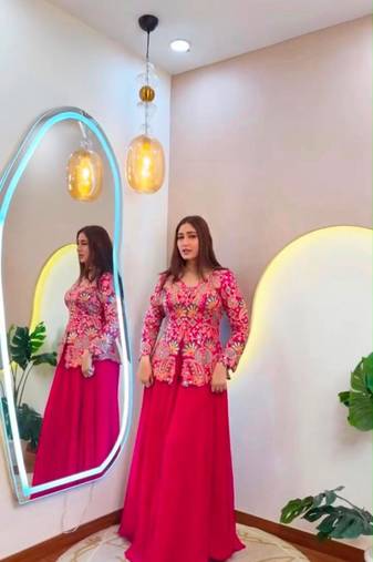 Rani-pink georgette embroidered palazzo set