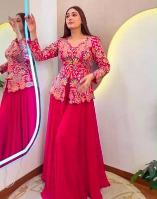 Rani-pink georgette embroidered palazzo set 2