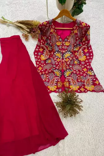 Rani-pink georgette embroidered palazzo set