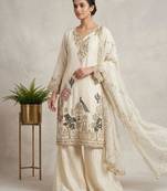 Off-white silk blend embroidered palazzo set