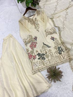 Off-white silk blend embroidered palazzo set 2