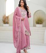 Pink silk blend embroidered palazzo set