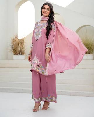 Pink silk blend embroidered palazzo set 3