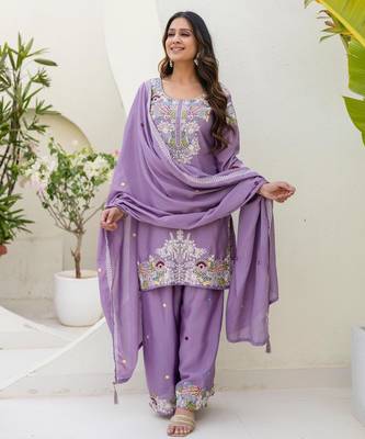 Lavender silk blend embroidered palazzo set 2