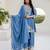Sky-blue silk blend embroidered palazzo set
