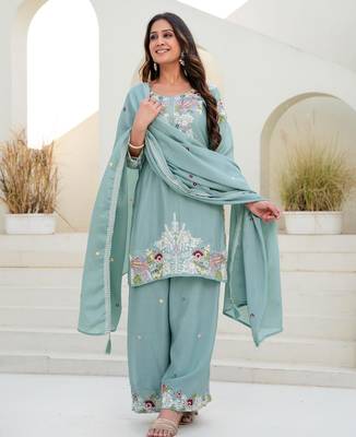 Light-green silk blend embroidered palazzo set 3