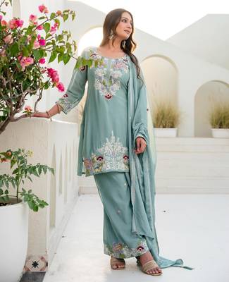 Light-green silk blend embroidered palazzo set 4