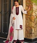 Off-white cotton poly embroidered plazzo set