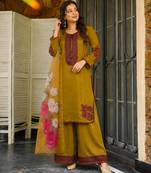 Olive cotton poly embroidered plazzo set