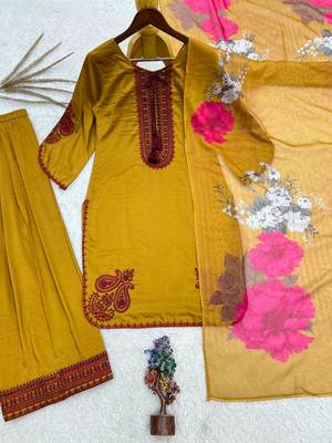 Olive cotton poly embroidered plazzo set 3