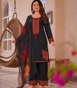 Black cotton poly embroidered plazzo set