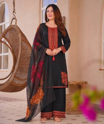 Black cotton poly embroidered plazzo set 2
