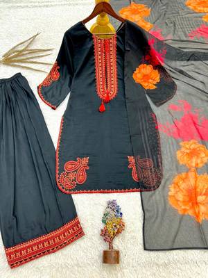 Black cotton poly embroidered plazzo set 3