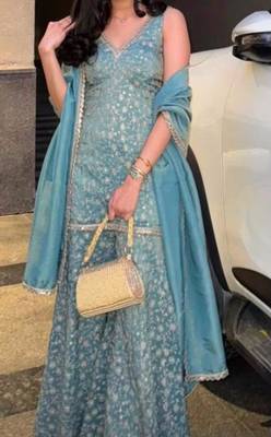 Aqua-blue georgette embroidered palazzo set 3