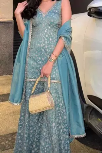 Aqua-blue georgette embroidered palazzo set