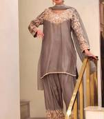 Grey silk blend embroidered palazzo set