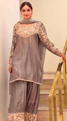 Grey silk blend embroidered palazzo set 2
