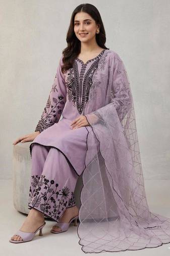 Lavender cotton poly embroidered palazzo set