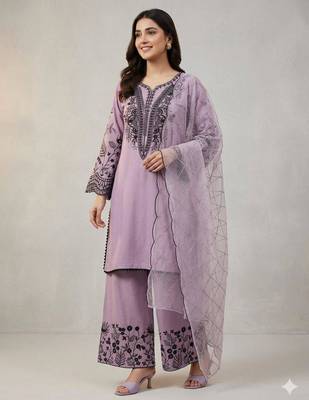 Lavender cotton poly embroidered palazzo set 2