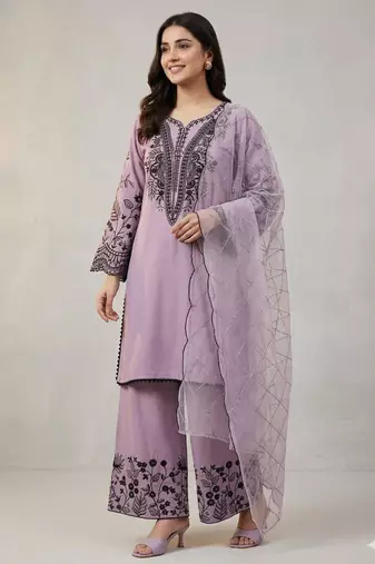 Lavender cotton poly embroidered palazzo set