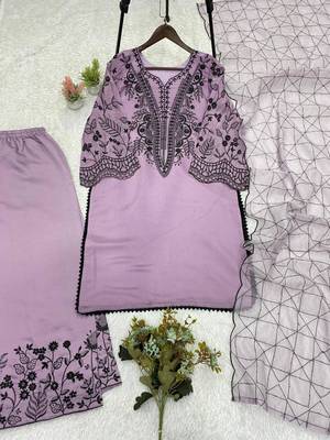 Lavender cotton poly embroidered palazzo set 3