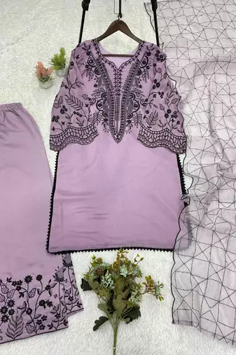 Lavender cotton poly embroidered palazzo set