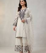 Off-white cotton poly embroidered palazzo set