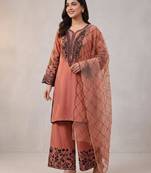 Peach cotton poly embroidered palazzo set