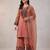 Peach cotton poly embroidered palazzo set