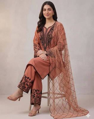 Peach cotton poly embroidered palazzo set 2