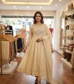 Cream crepe embroidered anarkali set