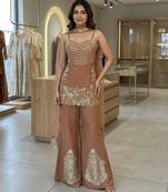 Brown crepe embroidered palazzo set