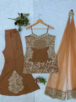 Brown crepe embroidered palazzo set 3