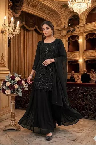 Black georgette embroidered palazzo set