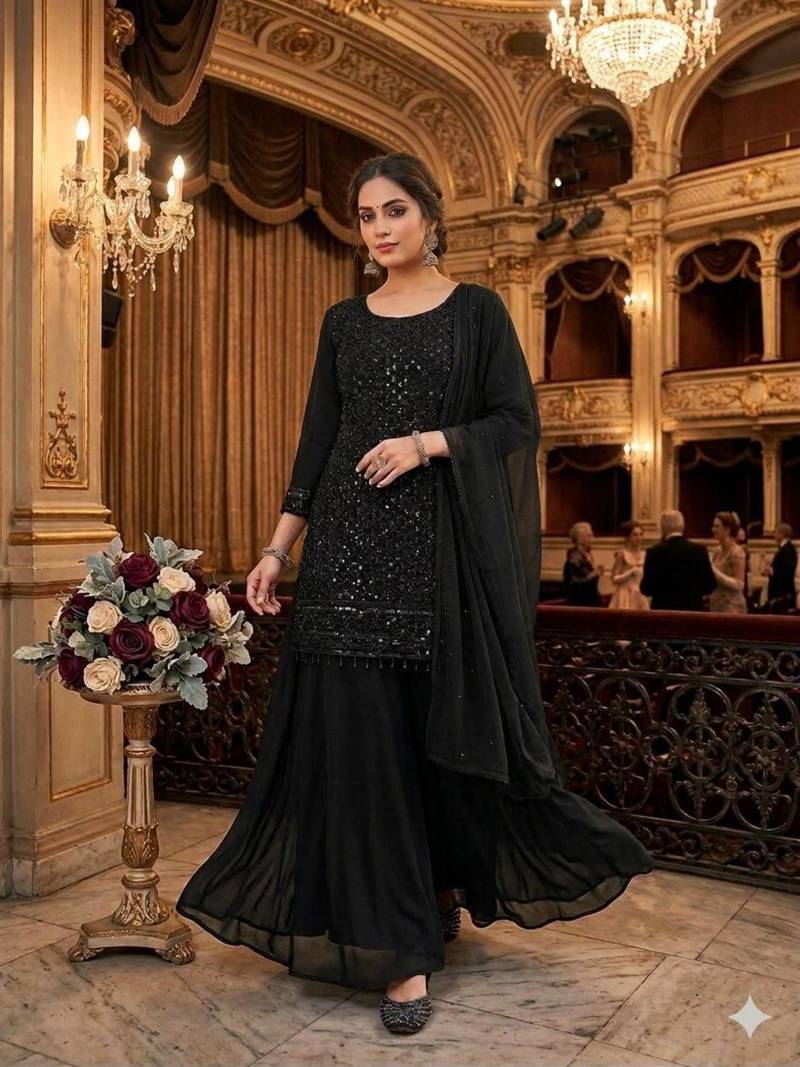 Black georgette embroidered palazzo set